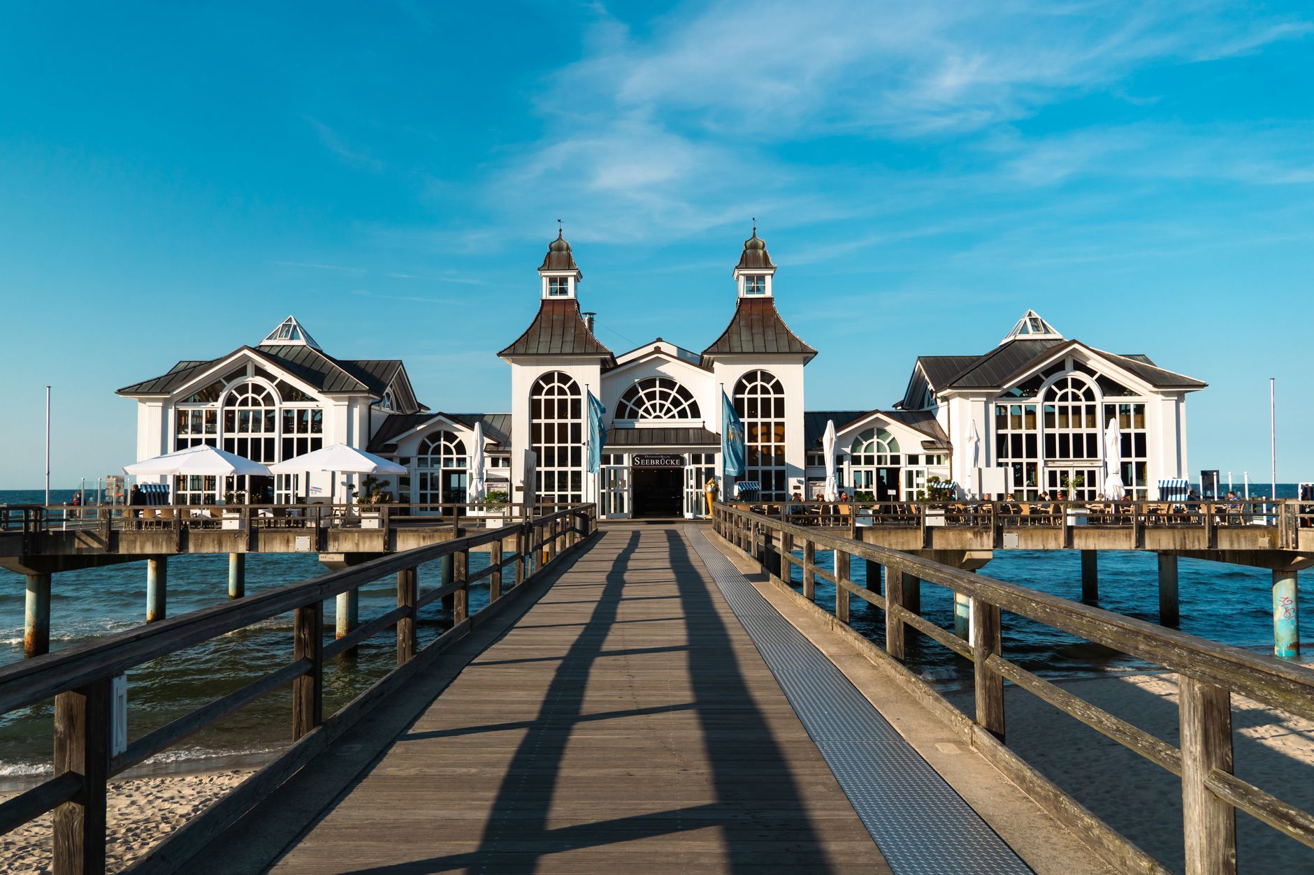Beautiful summer day at Sellin Pier, with stunning seaside architecture in Mecklenburg, Germany.